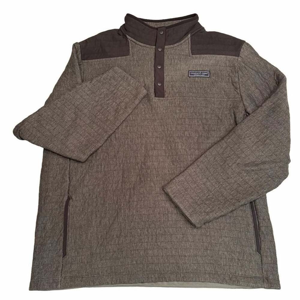Vineyard Vines by Shep & Ian Quilted Snap Pullover Fleece Gray XL